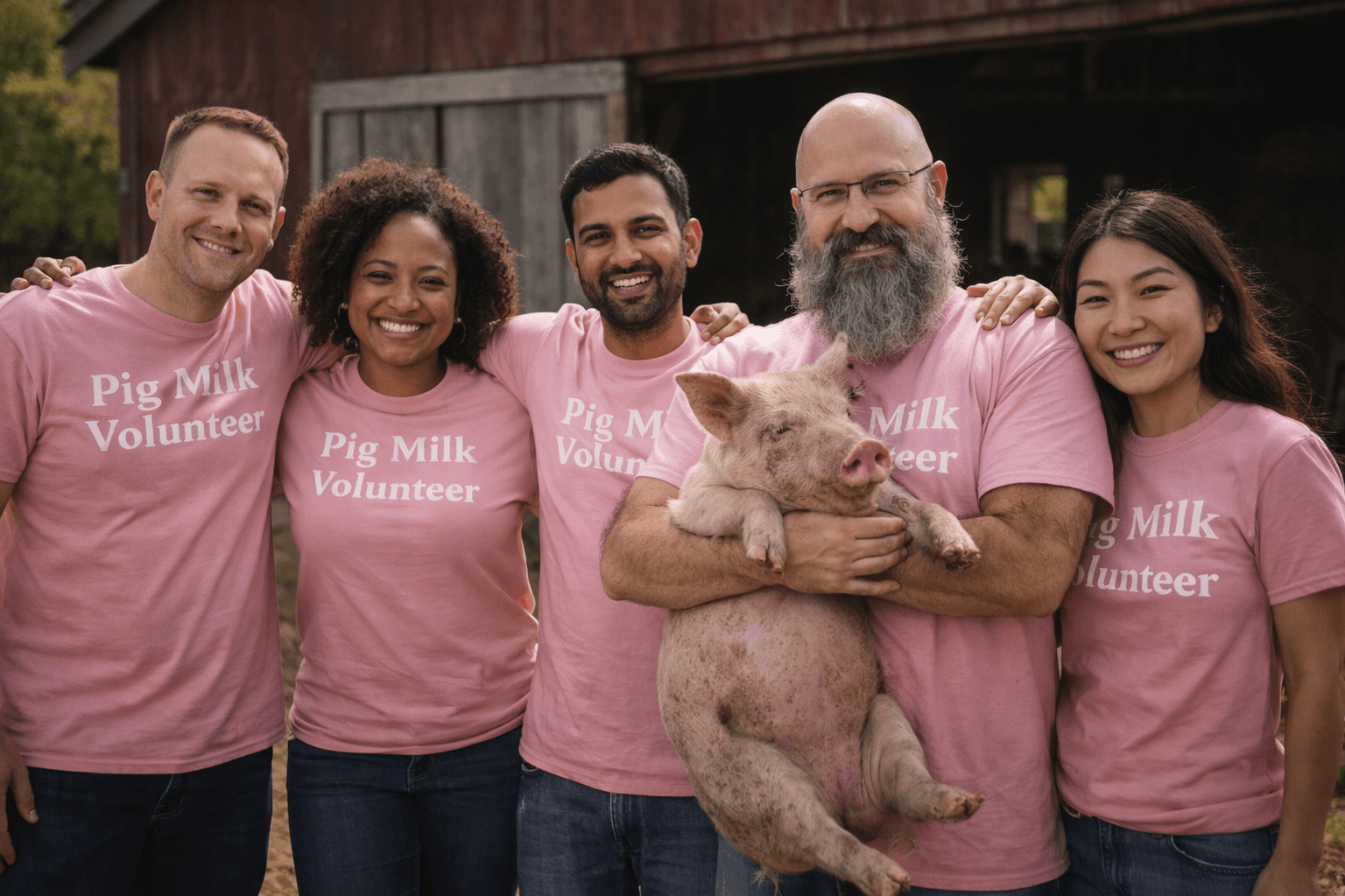 Volunteers working with pigs